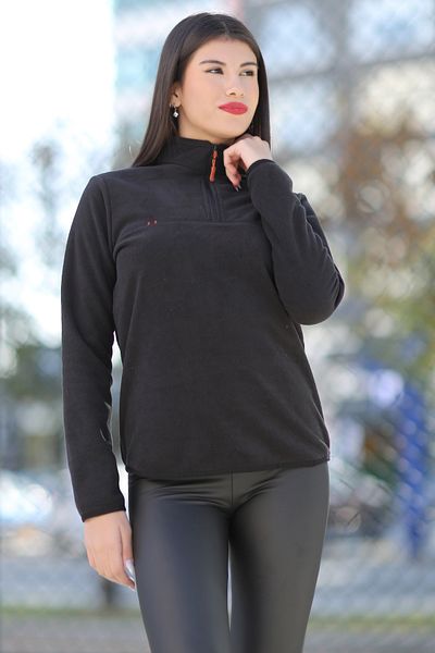 John Borners Women's Black Fleece - Stand Collar and Half Zipper Shirt - 7000