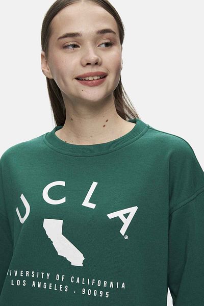 UCLA سويت شيرت نسائي أخضر كبير الحجم مطبوع برقبة دائرية من ألاميدا