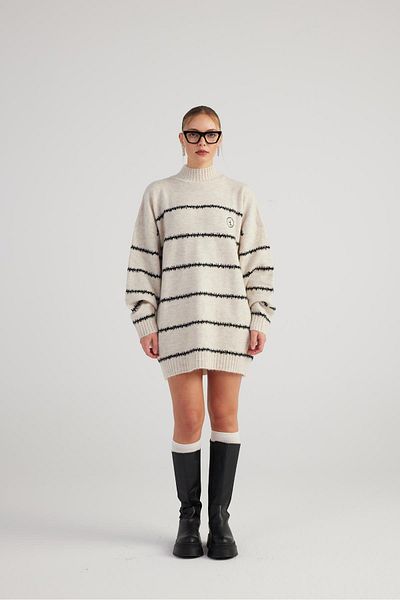 HOLLY LOLLY Ecru Color Striped Oversize Paloma Sweater