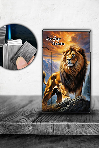 İŞTE BU Kişiye Özel İsimli Gazlı Rüzgar Geçirmez Çakmak Aslan Baskılı