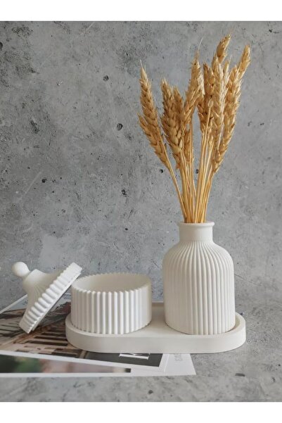 STOREMAX Λευκό Κεραμικό Σετ Βάζα και Κηροπήγιο - Μοντέρνα Μινιμαλιστική Διακό...