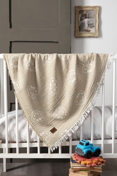 Kanz 2 Layer Jacquard Muslin Baby Blanket - Gold Bear