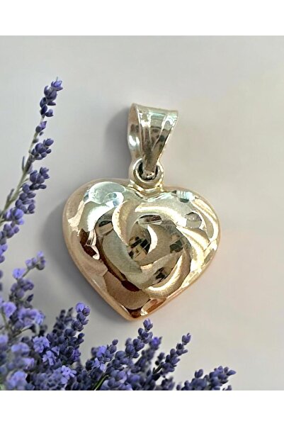 atelier sarraf 14k Gül Desenli? Çi?ft Tarafli Kalp Kolye Ucu