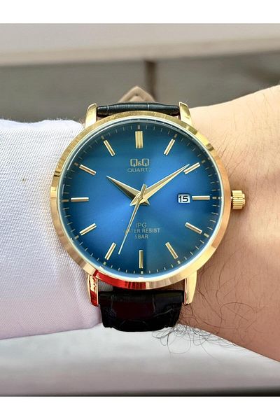 Q&Q Men's Leather Cord Wristwatch