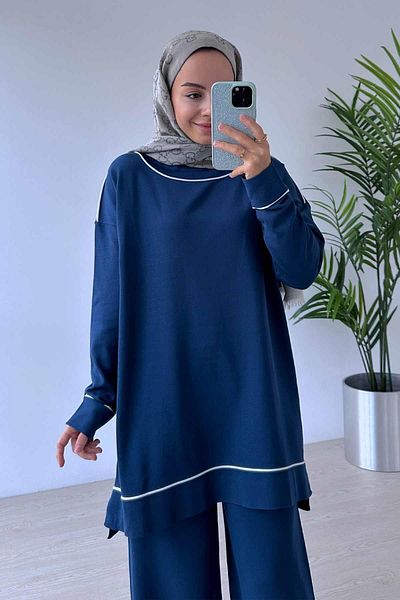 Ka Hijab Set de 2 culori petroliere - Hijab mercerizat cu detalii