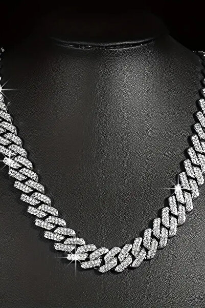 laria jewelry Taşlı Büyük Küba Zincir Kolye Silver