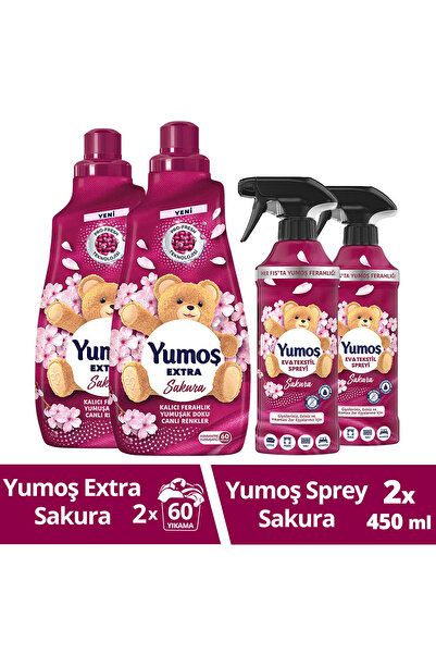 Yumoş Ev Ve Tekstil Spreyi Sakura 450 ml X2 Sıvı Yumuşatıcı Sakura 1440 ml X2