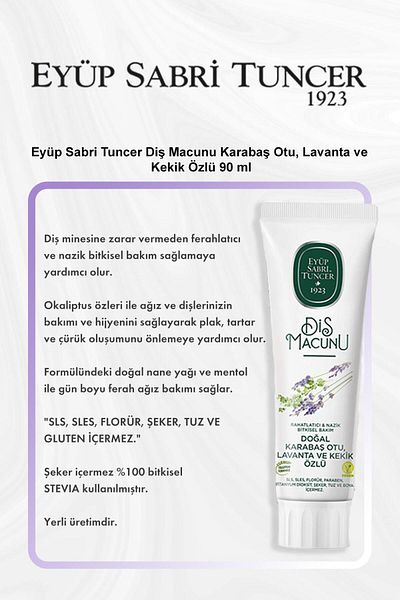 Eyüp Sabri Tuncer 90 ml Toothpaste - Lavender, Thyme Extract and Rosie Cotton Black Cumin