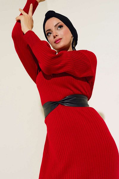 Bigdart 15900 Hijab Knitwear Dress - Red