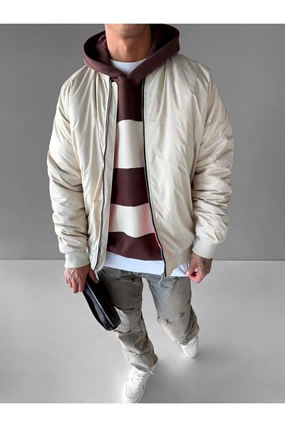 ablukaonline Ανδρικό μπουφάν Bomber σε μπεζ χρώμα - Basic Model