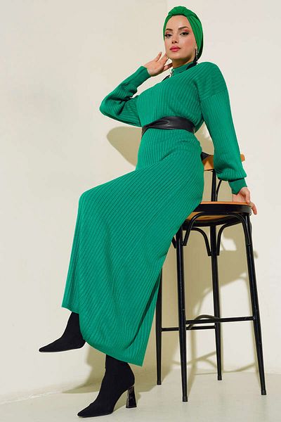 Bigdart 15900 Rochie de tricotaj Hijab pe lungime - Verde