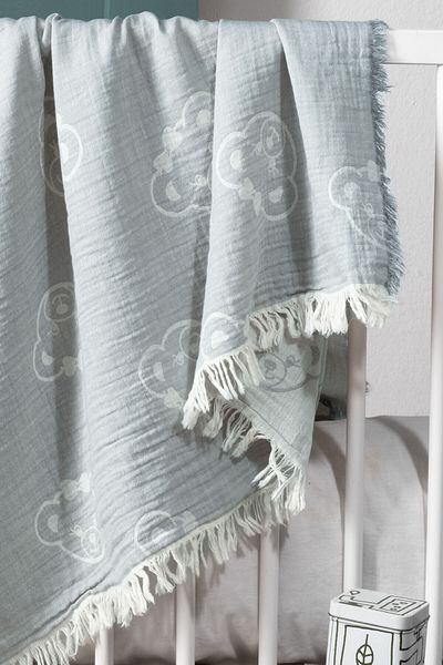 Kanz 2 Layer Jacquard Muslin Baby Blanket - Gray Bear