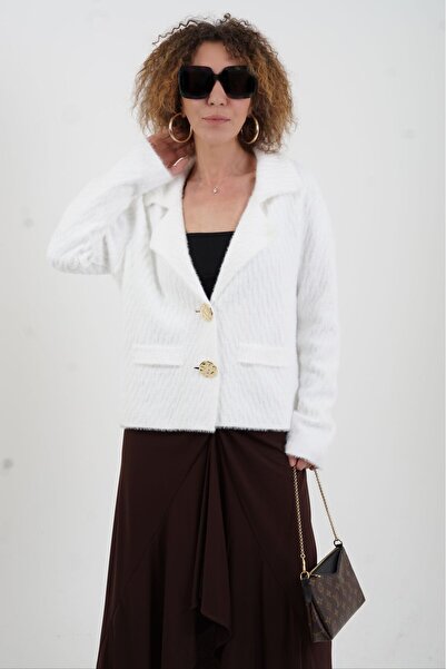 Zelish My Sister Екрю Софістік Комір Складний Трикотажний Піджак