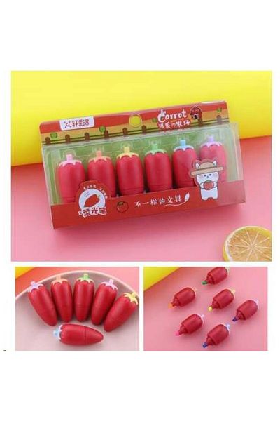 İBS Red Carrot Shaped Mini Highlighter Biber Pen - 6 Colors Xc-091