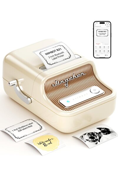 NiiMbot B21 Etiket Makinesi Kremsi Beyaz, Kablosuz Taşınabilir Bluetooth - Usb Şarjlı Siyah