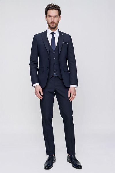 Morven بدلة رجالية باللون الأزرق الداكن 6 Drop Slim Fit - سترة وجاكار