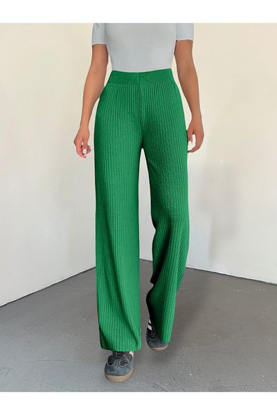 Modamorfo Green Ribbed Knitwear Trousers