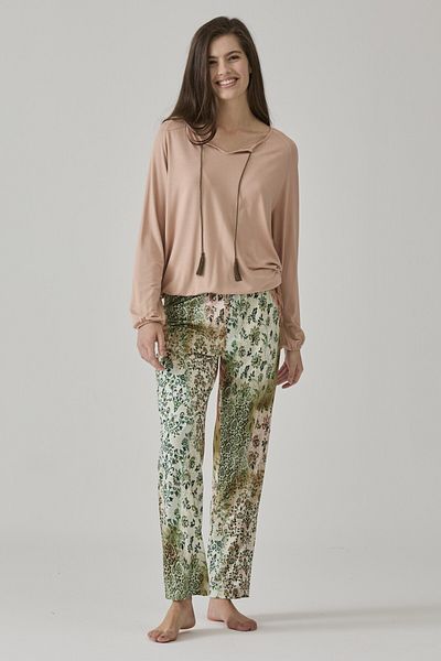 Pamuk & Pamuk Women's Green Flower Patterned Pjamas Suit