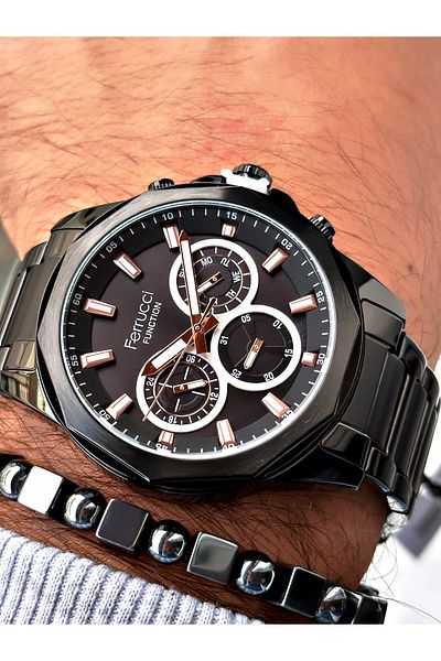 Ferrucci Black Color Steel Band Men Wrist Watch + Bracelet