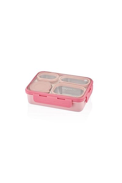 Vagonlife Pink Lunch Box - Wagon Steel Lunch Box, Stainless, 800 Ml, Xc-7099
