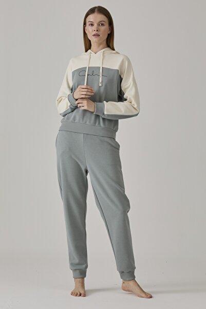 Pamuk & Pamuk Women's Green-Ecru Three Thread Cotton Printed Track Suit