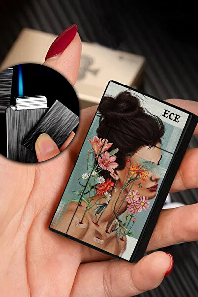 İŞTE BU Kişiye Özel İsimli Gazlı Rüzgar Geçirmez Çakmak Kadın Çiçek Baskılı