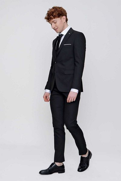 Morven Costum pentru bărbați 6 Drop, negru, jacquard, slim fit, cu vestă