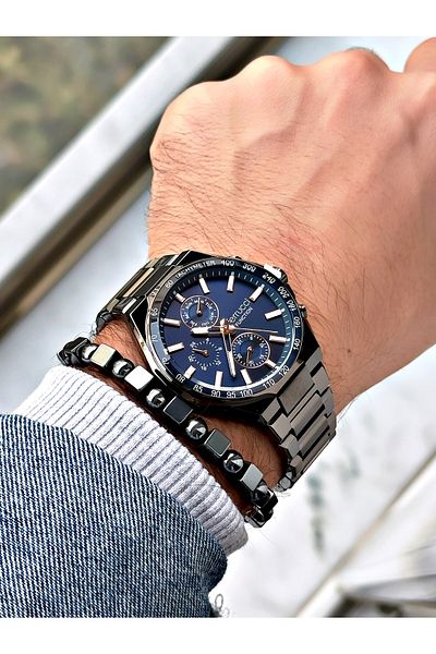 Ferrucci Smoke Color Functions Active Steel Cord Men's Wrist Watch + Bracelet