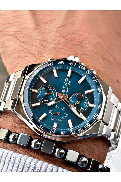 Ferrucci Silver Color Functions Active Steel Cord Men's Wrist Watch + Bracelet