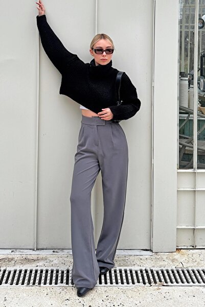 Swist Pohodlné dámské kalhoty Palazzo šedé Kate na suchý zip