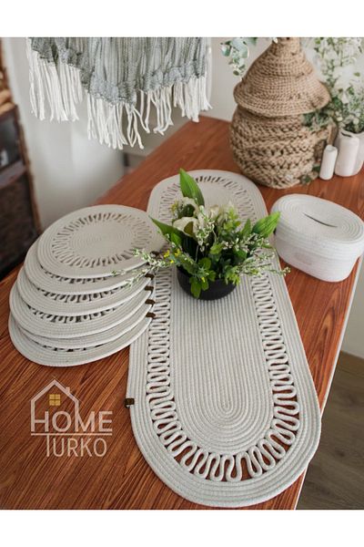 HomeTurko Jute Supla Runner, Σετ παρουσίασης, Οικιακά είδη προίκας, Θήκη χαρτοπετσέτας, Σετ 7 τεμαχίων, Σετ Boho