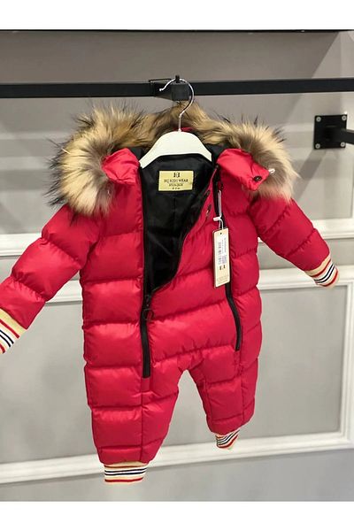 HÇ Hülya Çelik KİDSWEAR 2018 Astronaut Jumpsuit Double Zipper Fur Hooded Red Jumpsuit