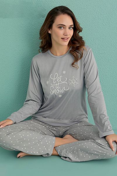REMSA Women's Gray Sandy Fabric Pajamas Set - 19102-096