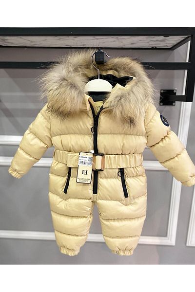 HÇ Hülya Çelik KİDSWEAR 2018 Baby Astronaut Jumpsuit Fur Hooded Yellow Jumpsuit