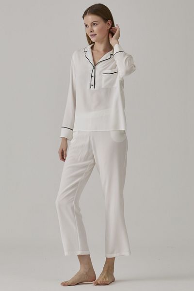 Pamuk & Pamuk Women's White Ankle Collar Pjamas Set