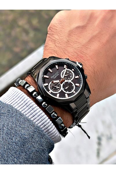 Ferrucci Black Color Steel Band Men Wrist Watch + Bracelet