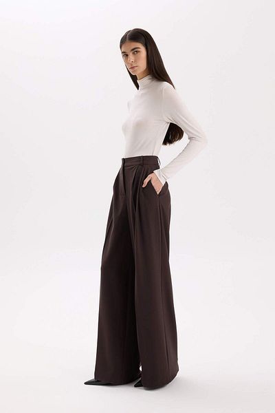 DeFacto Wide Leg Winter Trousers Wide Leg Pocket High Waist Long Size E2797Ax24Wn