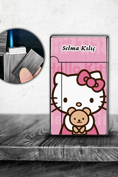 İŞTE BU Kişiye Özel İsimli Gazlı Rüzgar Geçirmez Çakmak Hello Kitty Baskılı