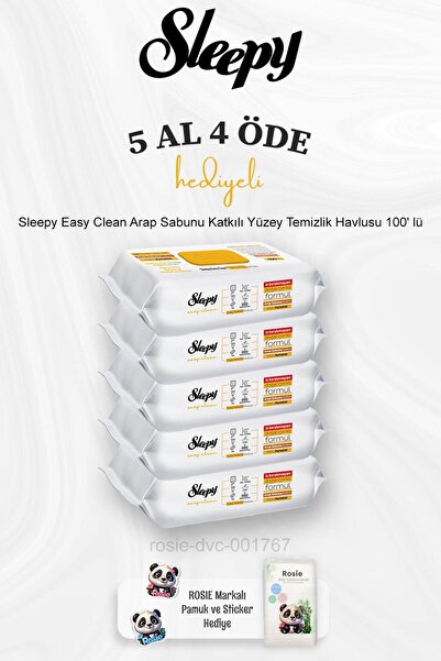 Sleepy Easy Clean Arap Sabunu Katkılı Yüzey Temizlik Havlusu 100' lü 5 Al 4 Ö...