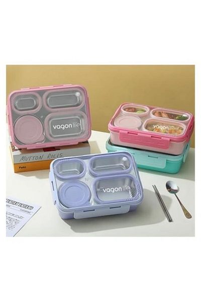 Vagonlife Pink Lunch Box - Wagon Steel Lunch Box, Stainless, 800 Ml, Xc-7099
