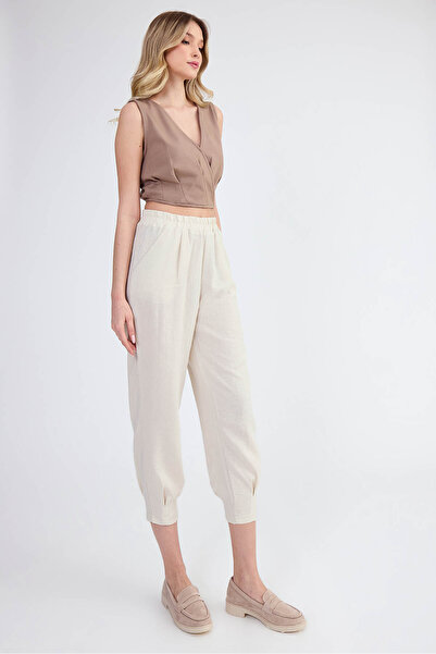 Vitrin Viscose Linen Pleated Trousers