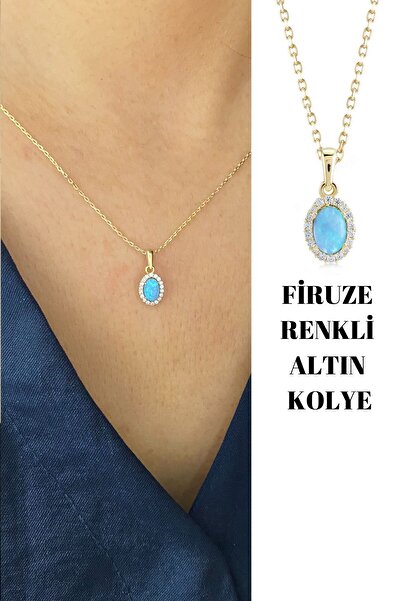 Hepimitu Altın Opal Taşlı Firuze Renkli Kolye