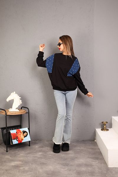 only moon Women's Clothing 2Thread Jeans Detail Sweatshirt