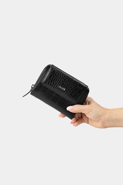 Grande 3802 Model Croco Black Genuine Leather Women's Wallet - Small Size