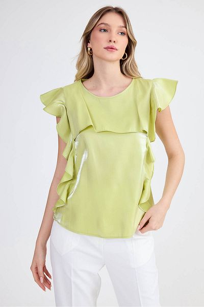 Vitrin Shiny Blouse with Ruffled Sleeves