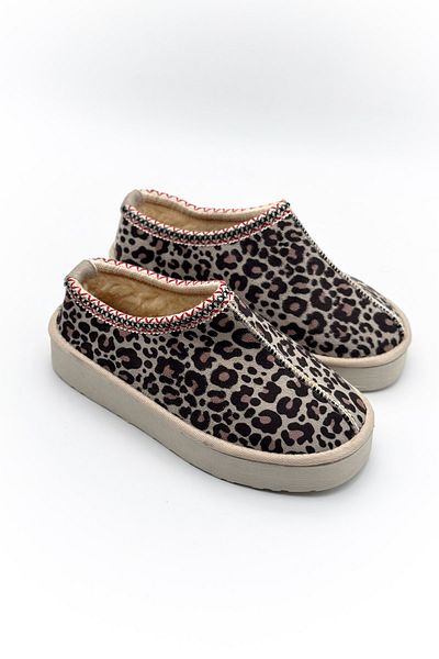 Shoebutik Παντόφλες μπεζ Cookie Leopard με σχέδιο