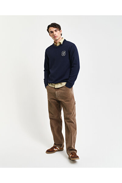 Gant Erkek Lacivert Relaxed Fit Bisiklet Yaka Logolu Kazak