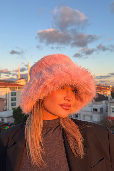 Mollycrush Ροζ Ρωσικό Σλαβικό Πολυτελές Γυναικείο Λούτρινο Καπέλο Bucket Tarçılı