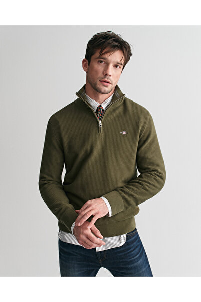 Gant Erkek Yeşil Regular Fit Yarım Fermuarlı Kazak