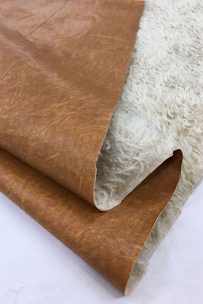 Yiğit Kumaş Light Brown Leather Fabric with Fur Lining
